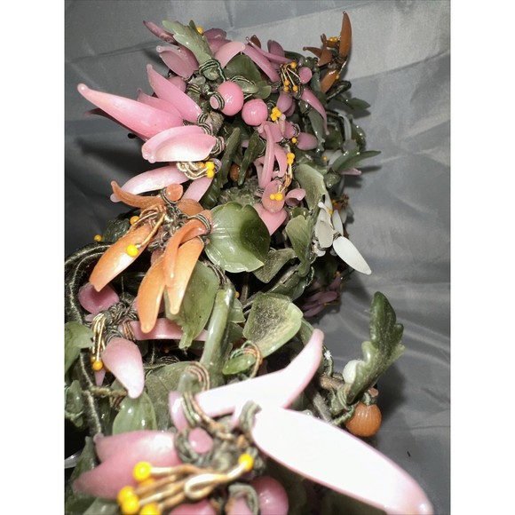 Vintage Chinese Jade Quartz Stone Glass Bonsai Tree Pink  Slight damage See Pics - Picture 13 of 16